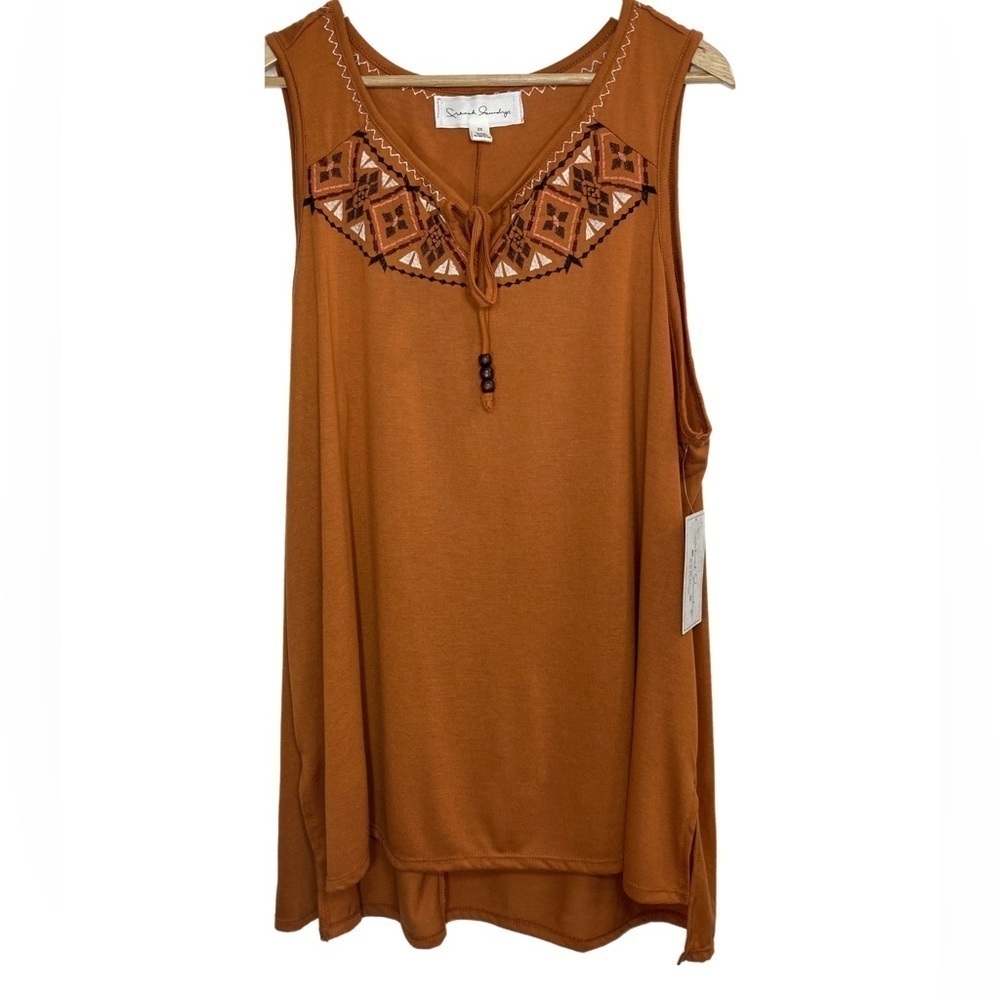 French laundry NWT terracotta sleeveless embroidered neckline & drawstring top